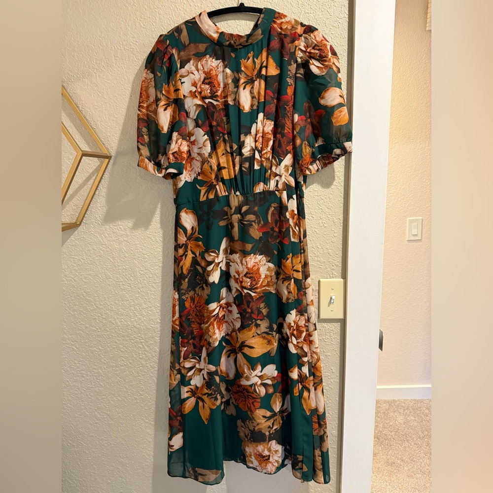 Julia Jordan Green and Orange Flutter Sleeve Maxi Dress